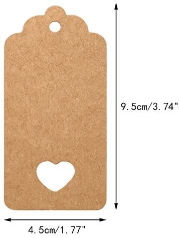 jijAcraft Kraft Paper Heart Gift Tags, 100 PCS Brown, 9.5cm x 4.5cm - Image 2