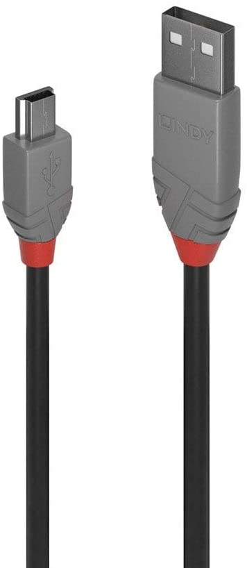 Lindy 2m USB 2.0 Type A to Mini-B Cable, Anthra Line, Pro Range, Gold Plated Contacts, Double Shielded, Durable