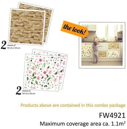 WALPLUS FW4921-COM-WM5110x2/WM5111x2 Flower and Rock Pattern Self-Adhesive Decal Furniture Wrap, Vinyl, Multi-Colour, 64 x 5.5 x 5.5 cm - Image 2