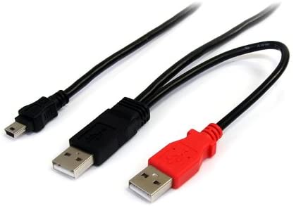 StarTech.com 3 ft USB Y Cable for External Hard Drive, USB A to mini B, USB cable, USB (M) to mini-USB Type B (M), USB 2.0