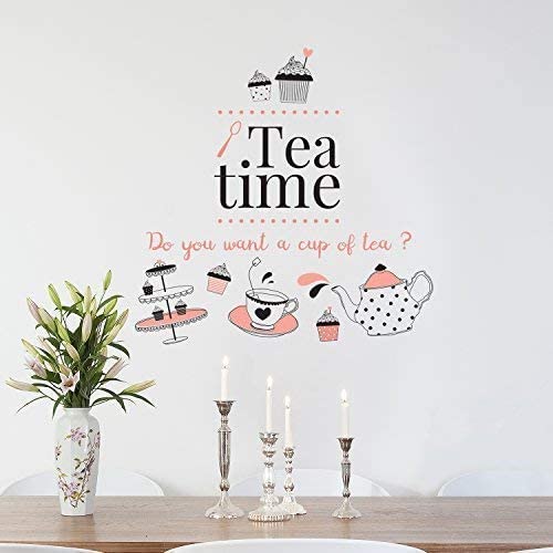 Wallflexi Wall Stickers Tea Time Wall Art Murals Removable Self-Adhesive Decals Nursery Kindergarden Kids Room Restaurant Cafe Hotel Office Home Decoration