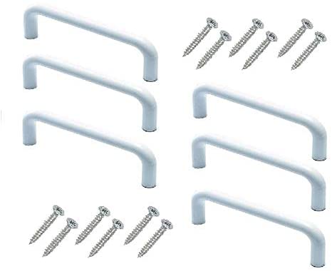 Merriway BH01777 (6 Pcs) Round Section Back Fix Cupboard Cabinet Door Handles, White Plastic - Pack of 6 Pieces