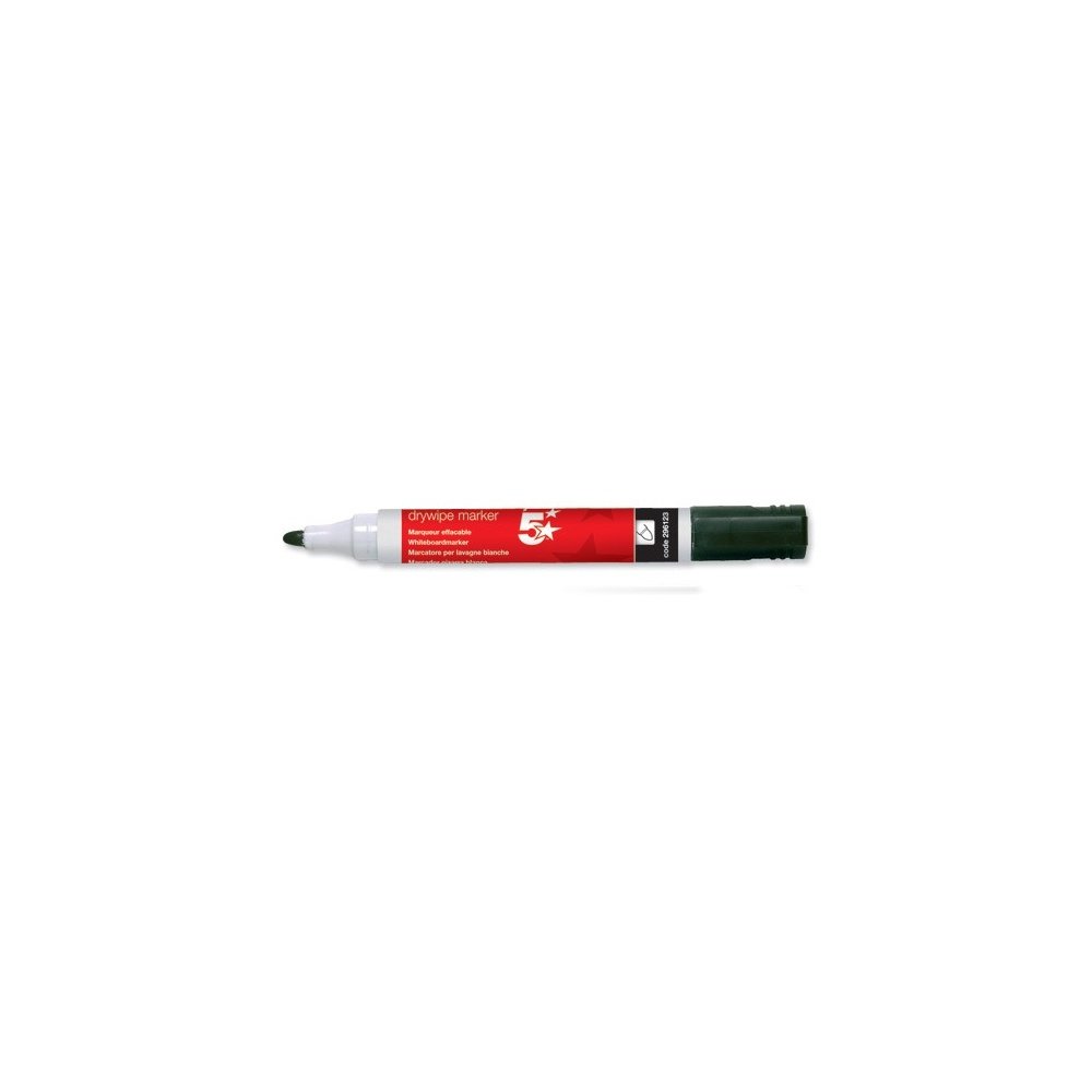 5Star Black Dry Wipe Whiteboard Marker Pen for Whiteboards Flipcharts, Memo Boards - 3mm Bullet Tip - Pack of 4