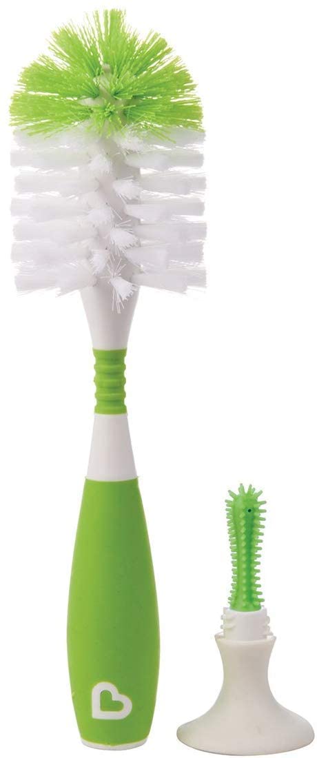 Munchkin Bristle Deluxe Bottle and Teat Brush with Textured, Easy-Grip Handle - 1 Brush (Assorted Colours)