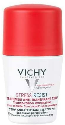 Vichy Deodorant Dermo-Tolerance, 72HR Stress Resist Roll-On Anti-Perspirant, for Sensitive Skin With Perlite & Perspicalm, 50ml