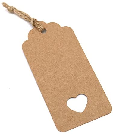 jijAcraft Kraft Paper Heart Gift Tags, 100 PCS Brown, 9.5cm x 4.5cm - Image 3