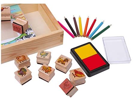 Small Foot 1478 Stamp Set Farm Animals with ink pad and coloured pencils for colouring in gift box, Mehrfarbig - Image 3