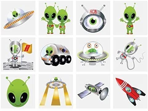 HENBRANDT 12 x Alien Temporary Tattoos Childrens Birthday Loot Party Bag Filler