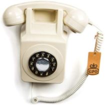 GPO 746 Wall-Mounted Push-Button Telephone - Retro Landline Phone, Curly Cord, Authentic Bell Ring - Ivory