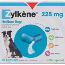Zylkene Calming Supplement for Medium Dogs (10 to 30kg) 225mg| Helps ease Pet Anxiety in stressful situations | Easily administered | 20 capsules