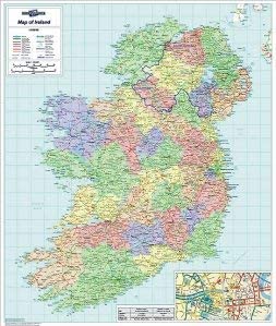 Laminated Wall Map Of Ireland, Laminated Large Wall Map, 84cm x 100cm, Perfect for Schools Offices and Businesses