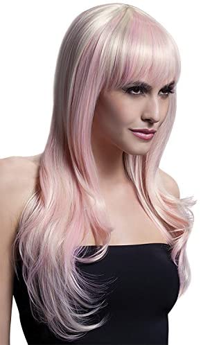 Smiffys Fever Sienna Wig, Blonde Candy Long Feathered with Fringe, 66cm / 26in, Fever Wigs Fancy Dress, Fever Dress Up Wigs