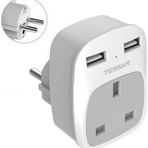 UK to EU Euro Europe Travel Adapter with 2 USB Ports - Grounded European Power Plug Adapter for Germany France Iceland Poland Spain Russia and More (Type E/F)