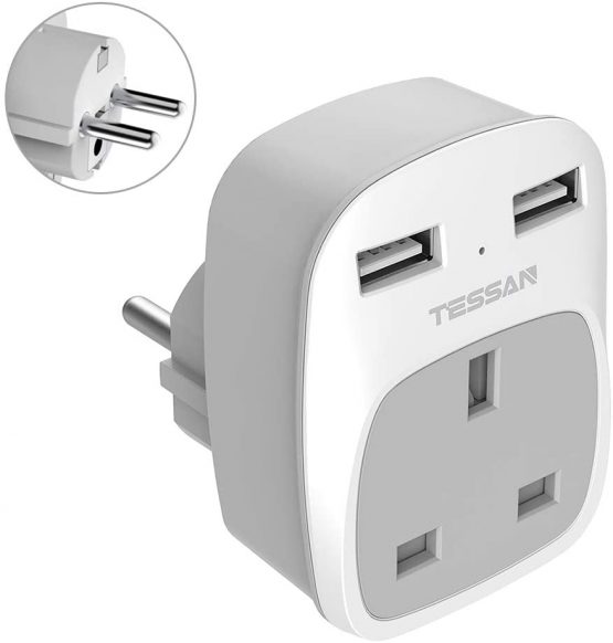 UK to EU Euro Europe Travel Adapter with 2 USB Ports - Grounded European Power Plug Adapter for Germany France Iceland Poland Spain Russia and More (Type E/F)