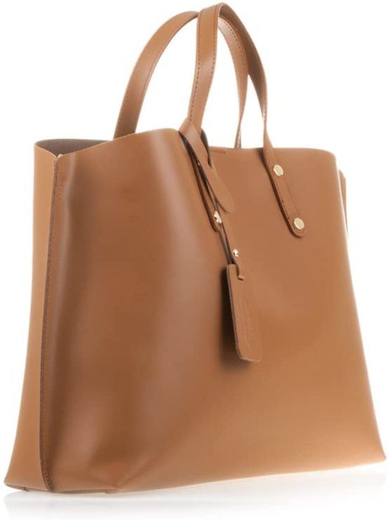 Firenze Artegiani Bolso De Mujer Piel Auténtica, Acabado Tamponato Forma Shopper Messenger Bag, 40 cm, Brown (Cuero) - Image 3