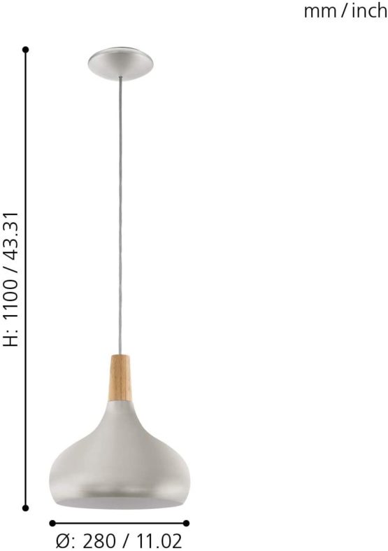 EGLO Pendant Lamp, Steel, E27, 60 W, Brushed Silver ,28 x 28 x 110 cm - Image 4