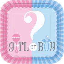 Unique Party 47385 - 23cm Square Gender Reveal Baby Shower Party Plates, Pack of 8