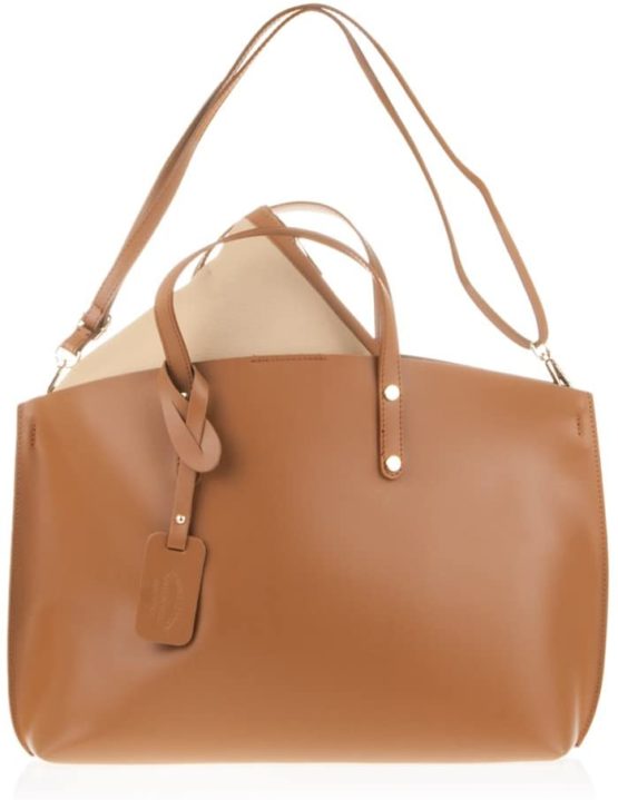 Firenze Artegiani Bolso De Mujer Piel Auténtica, Acabado Tamponato Forma Shopper Messenger Bag, 40 cm, Brown (Cuero) - Image 2