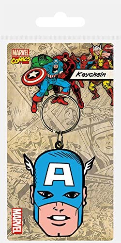 Pyramid International Captain America Face Rubber Keychain, Multi-Colour, 4.5 x 6 cm, Multicoloured, 4 x 6 x 1.3 cm