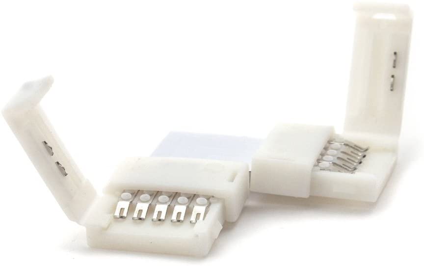 SeKi RGBW 5-Pin L-Clip 10 mm LED Strip Connector SMD5050 Corner Connector White RGB + W, L-connector (Corner Connector)