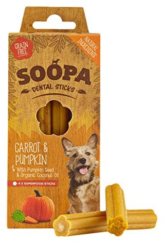 Soopa Pumpkin and Carrot Dental Sticks Dog Treat, 100 g, Transparent, 100 g (Pack of 1)