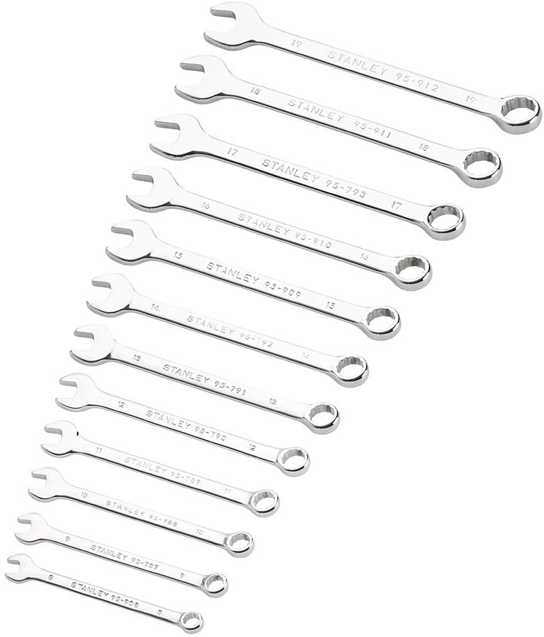 STANLEY Combination Wrench Set, 12 Piece. Forged in Corrosion Resistant Chrome Vanadium Steel with a high Chrome Finish