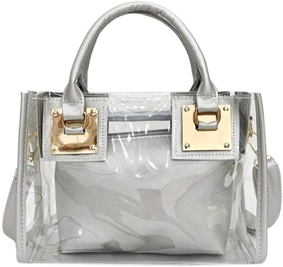 Women Fashion Transparent Bag 2 in 1 Handbag Top Handle Tote Shoulder Crossbody Bag