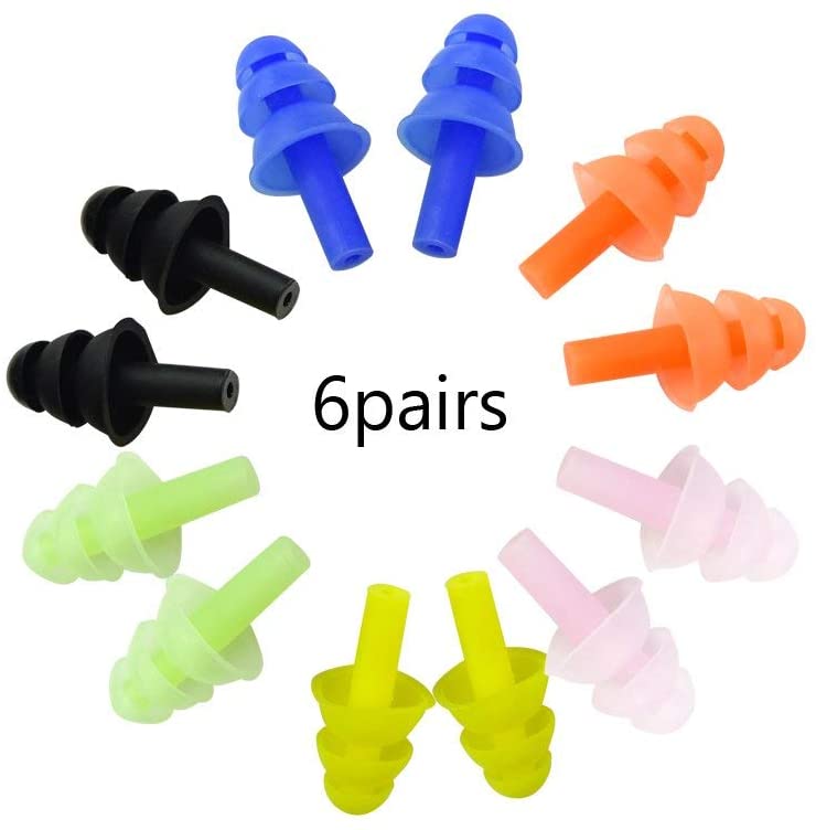 6 works Reusable Silicone Swimming Earplugs Soft and Flexible Ear Plugs for Swimming Learning, Hearing Protection, Concerts