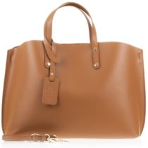 Firenze Artegiani Bolso De Mujer Piel Auténtica, Acabado Tamponato Forma Shopper Messenger Bag, 40 cm, Brown (Cuero)