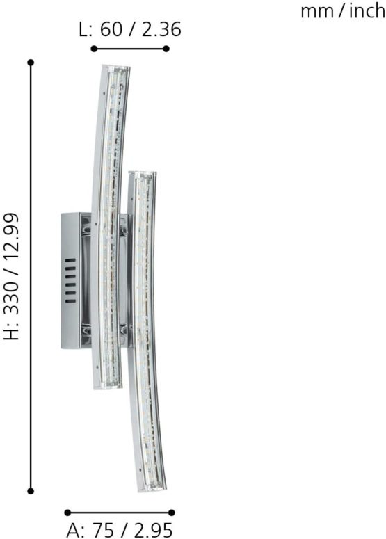 EGLO Pertini LED Wall Light, 2-Bulb Wall Light, Modern Wall Spotlight, Interior Made of Steel, Aluminium and Plastic, Living Room Lamp, Hallway Lamp in Chrome, Transparent - Image 4