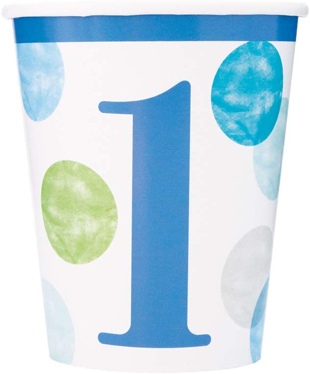 Unique Party 73306-9oz Blue Dots 1st Birthday Paper Cups, Pack of 8, 8 Count (Pack of 1)