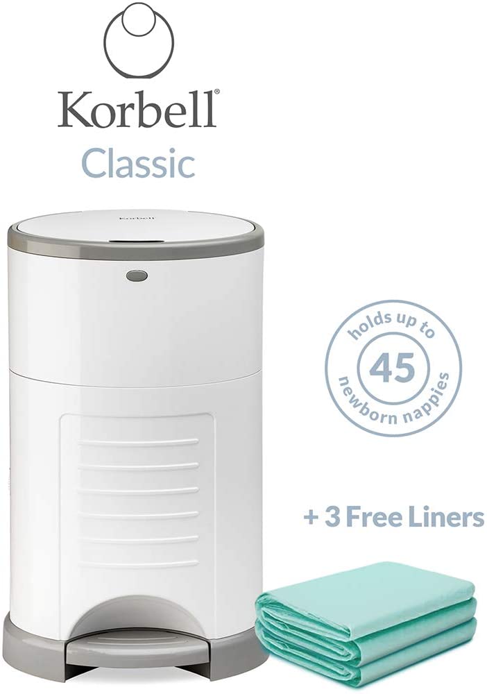 Korbell Classic Nappy Bin & Disposable Liner Bundle Lasting Up to 10