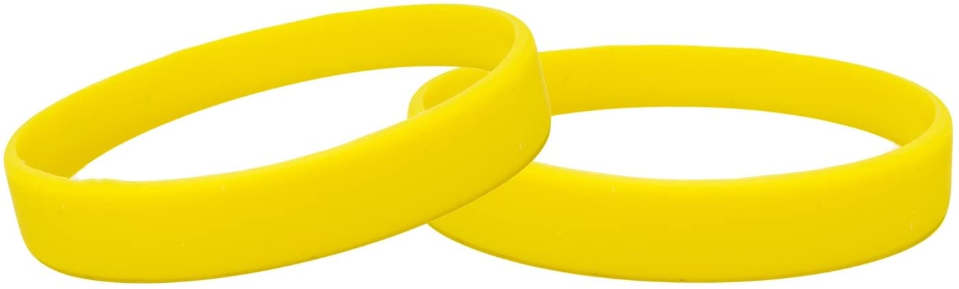Silicone Wristbands Pack Of 10 Youth Sizes Choice Of Colours (Yellow), 190mm