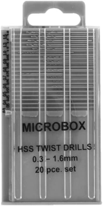 Rotacraft RDR4001 Microbox 0.3-1.6 mm Drill, Set of 20, Silver