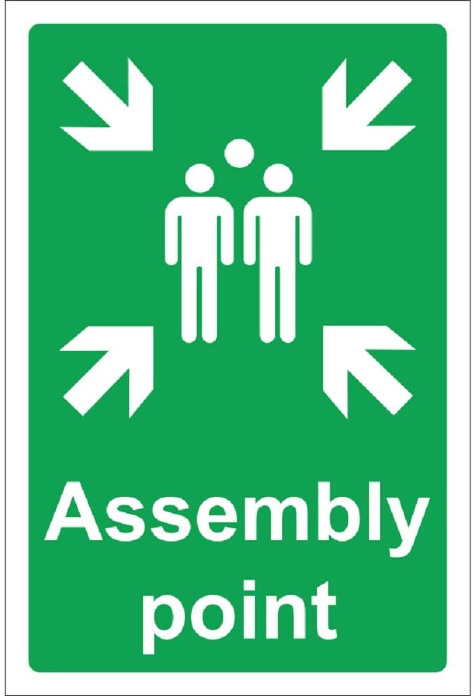 Assembly point. Assembly Care. Waterproof sign.