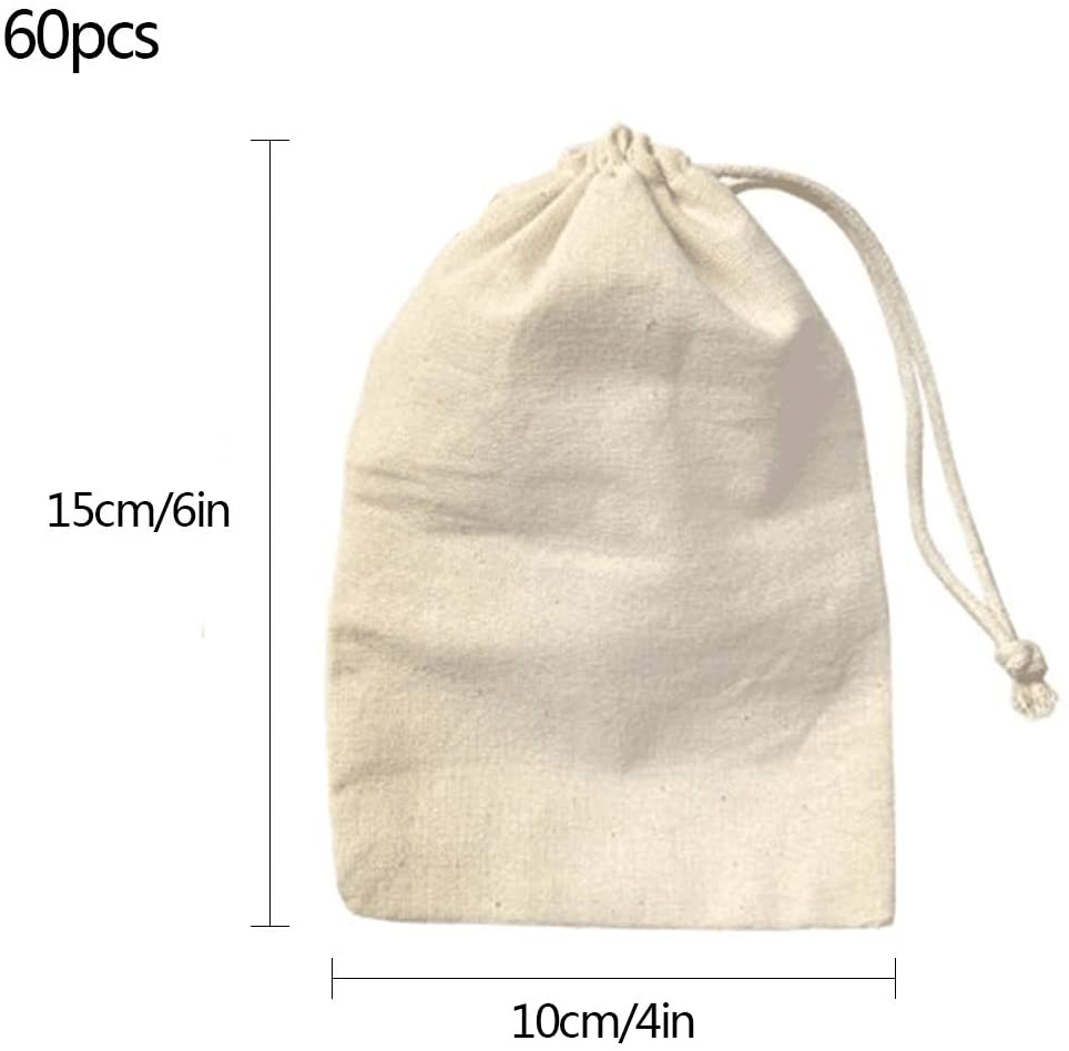 Cotton Bags,60 Pcs Small Cotton Drawstring Bags Natural Muslin Bag Cotton String Bags for Wedding/Party/Festival/Storage/Decorating/DIY Bag (10 x 15 cm) - Image 2