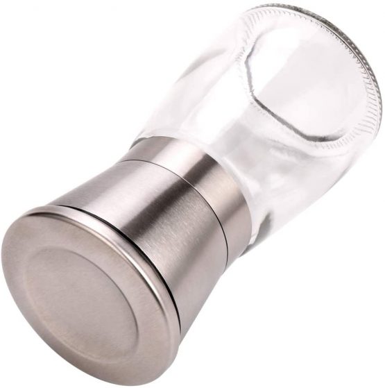 H&S Salt and Pepper Grinder Mill Set Salt and Pepper Shakers Brushed Stainless Steel Glass Body - Image 3