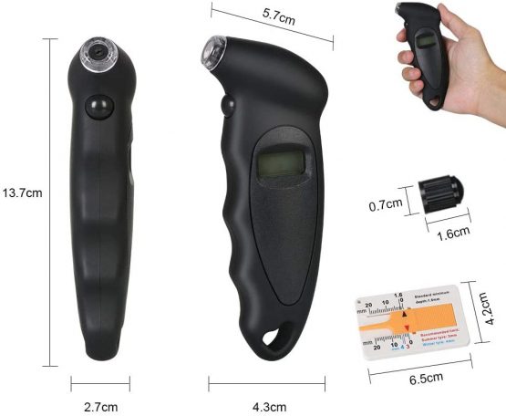URAQT Tyre Pressure Gauge, 4 Ranges Digital Inflator Tyre with Tyre Tread Depth Gauge and 4 Pcs Valve Caps, Backlight LCD Display 150 PSI ABS Non-Slip Grip for Car, Truck, Bicycle, Motorcycles - Image 2
