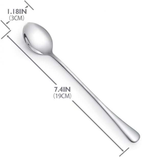 RayPard 12-Piece Fine Stainless Steel Latte Spoons Long Handle (19 cm, 7.4 inches) Coffee Spoons Ice Tea Spoons Sundae Spoon Set - Image 2