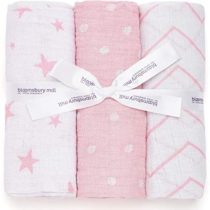 Bloomsbury Mill - Pack of 3 x Large Soft Muslin Swaddles - Pram & Nursing Cover - 100% Pure Organic Cotton Muslin in Gifting Ribbon - 120cm x 120cm - Stars, Chevrons & Polka Dots - Blue & White