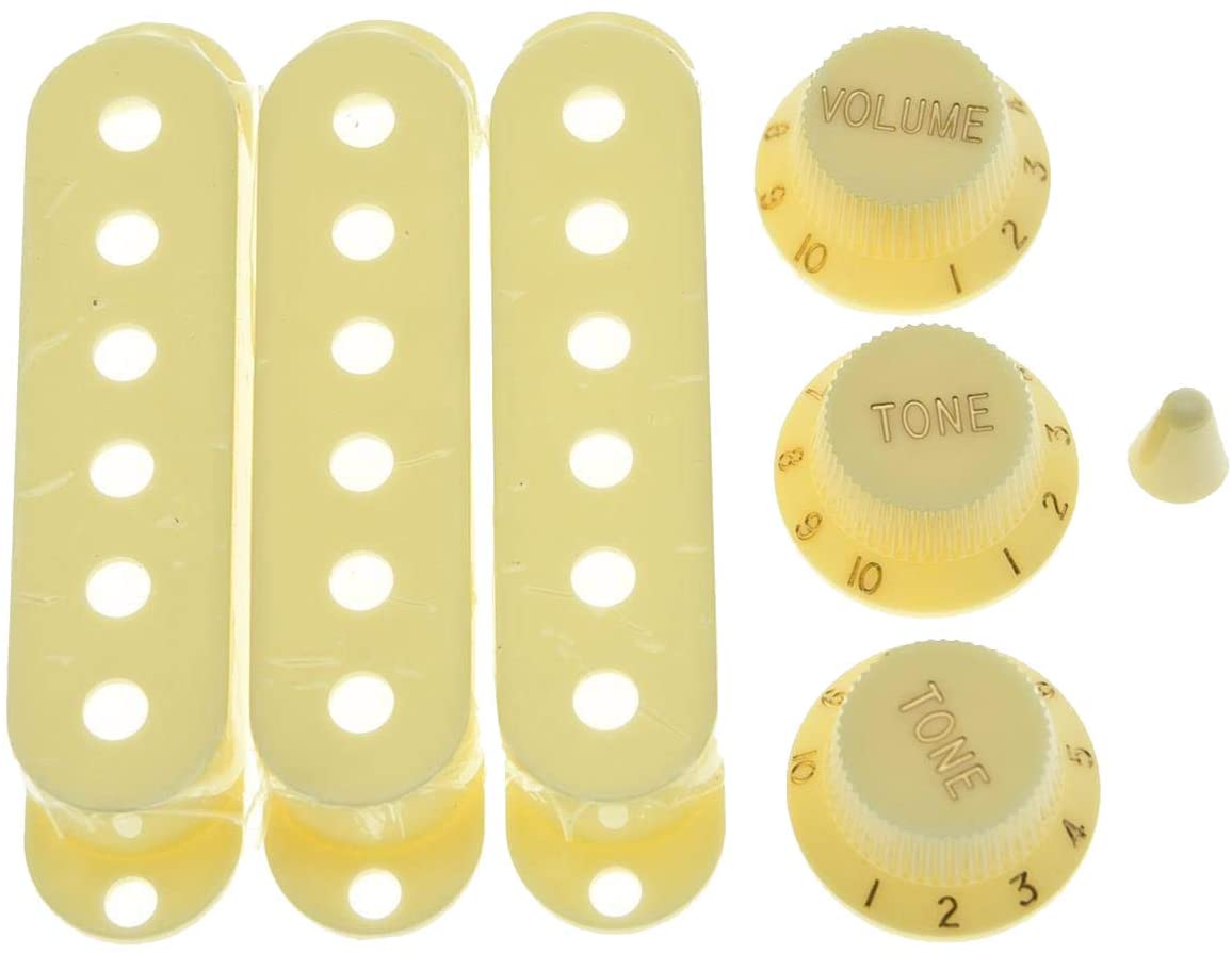 KAISH Aged White ST Strat Pickup Covers Knobs and 5 Way Switch Tip Cap