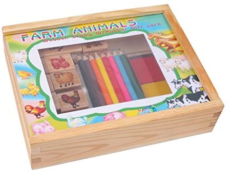 Small Foot 1478 Stamp Set Farm Animals with ink pad and coloured pencils for colouring in gift box, Mehrfarbig - Image 2