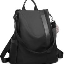 Miss Lulu Women's Backpacks Fashion Rucksack Shoulder Bags Nylon with Casual Anti-Theft (Black)