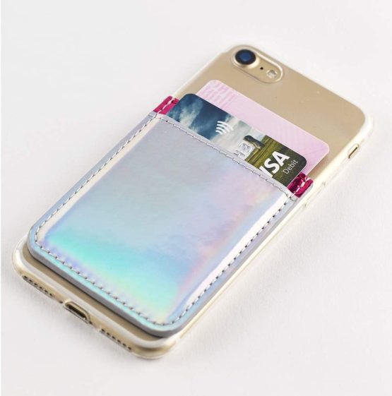 Busy B Card Holder - Sticks on to Your Phone and Holds 2 Cards Holo Silver - Image 3
