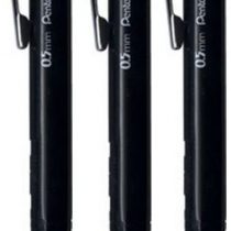 Pentel 0.5mm (P205) Black P200 Series Automatic Mechanical Draughting Pencil Refillable Lead Eraser P205-A (Pack Of 3)