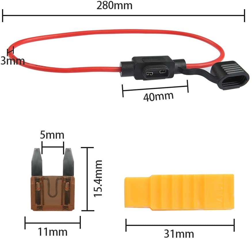 12V Standard Auto Blade Fuses Holder Kit, 6 Mini Car Fuse+5 Inline fuse Holder Box Waterproof