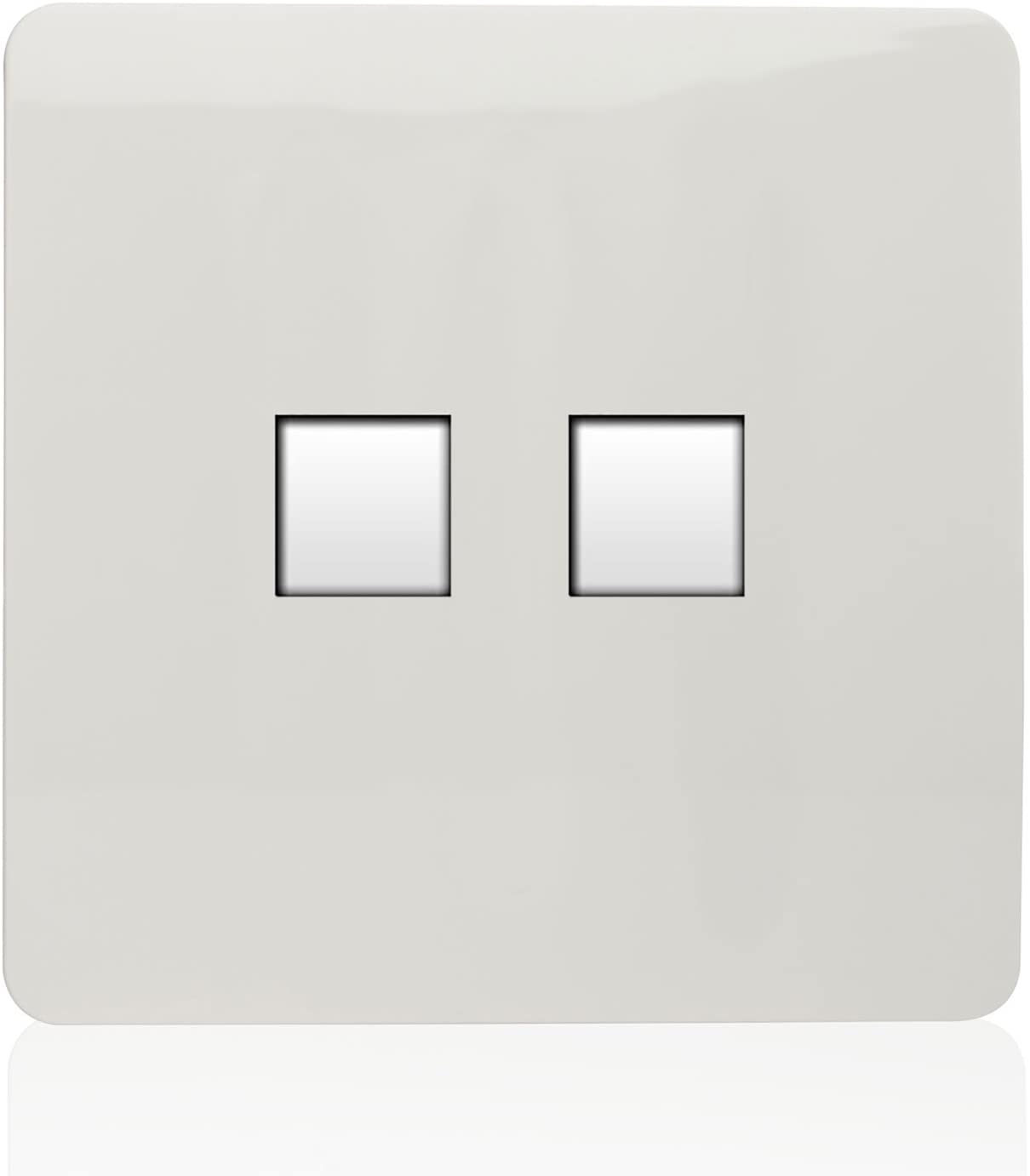 Trendi Artistic Modern Glossy Tactile 2 Gang Telephone Socket White ART-2TLPWH, Ice White