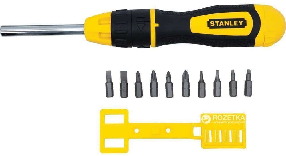 STANLEY 0-68-010 Multibit Ratchet Screwdriver + 10 Bits, Yellow and Black