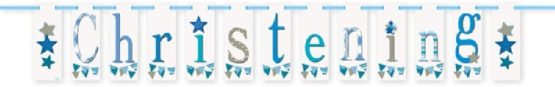 Unique Party 52059"Christening Paper Letter Banner | Blue | 1 Pc Block 7 ft
