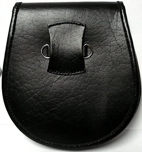 Hamilton Kilts Celtic pattern Leather Sporran Chrome Finish Wallet with Brass pin, Black - Image 2